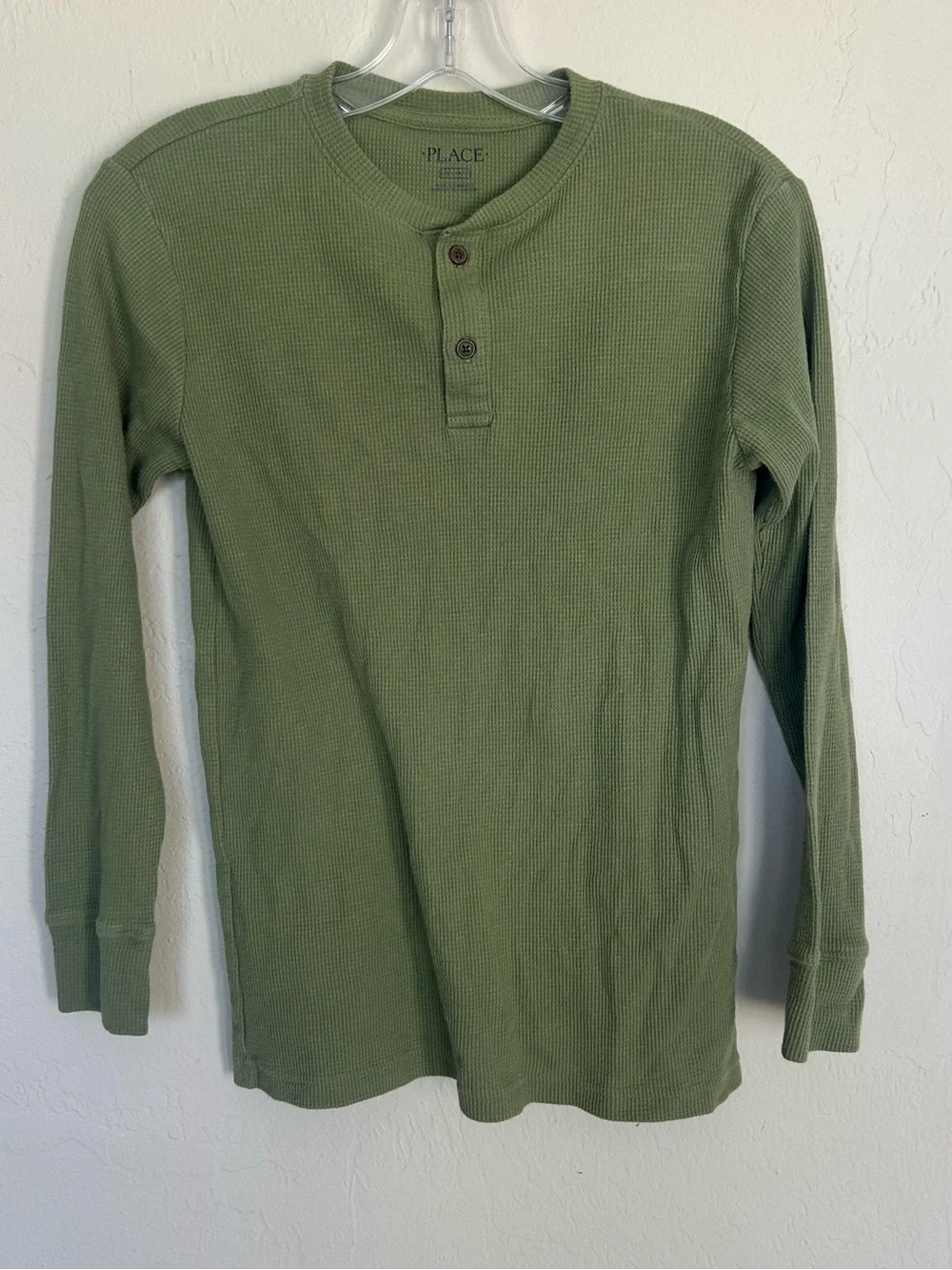 The Children's Place Boys Long Sleeve Thermal Henley Shirt Olive Green L (1786)